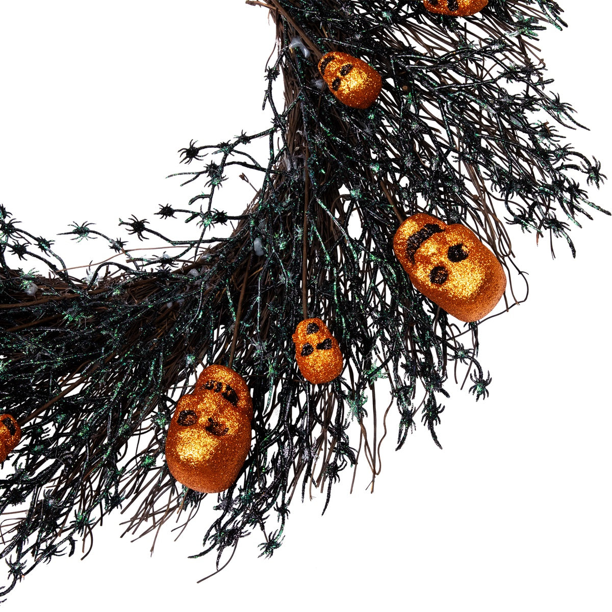  Northlight Black and Orange Skulls and Spiders Halloween Twig Wreath  22-Inch  Unlit - Default Title - Bonton