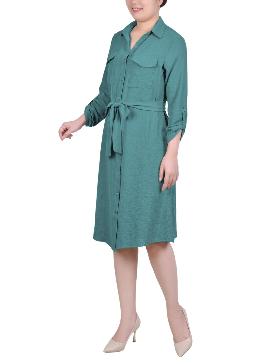  NY Collection Long Roll Tab Sleeve Shirtdress - Ginger Bread - Bonton