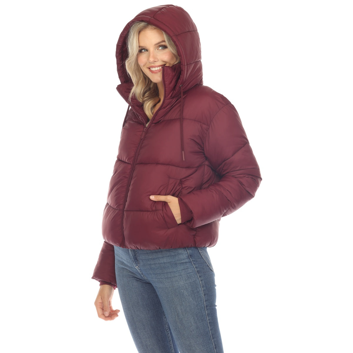  White Mark Women's Full Front Zip Hooded Bomber Puffer Jacket - Xlarge - Bonton