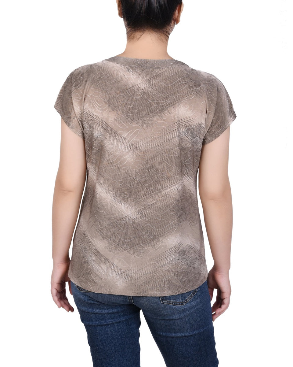  NY Collection Extended Sleeve Top With Grommets - Emerald Waves - Bonton