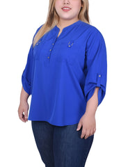 3/4 Tabbed Sleeve Y Neck Blouse