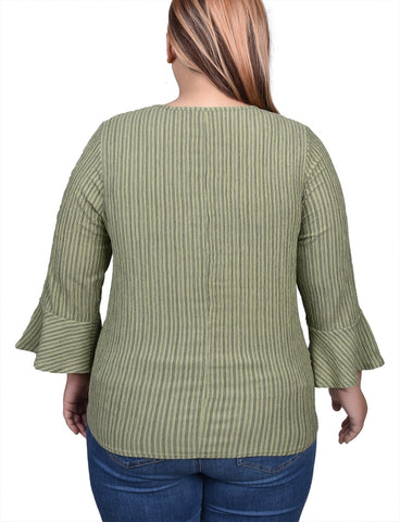 Plus Size 3/4 Bell Sleeve Textured Knit Top