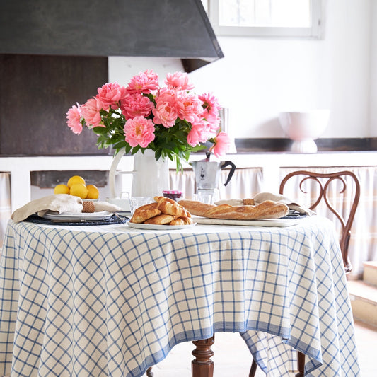 Windowpane  Blue & Natural Tablecloth