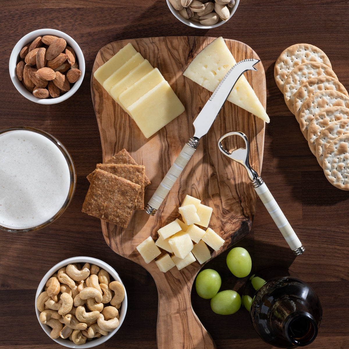  French Home Jubilee Cheese Knife, Bottle Opener and Olive Wood Board Set - Shades of Light - Default Title - Bonton