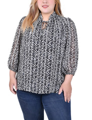 Plus Size 3/4 Sleeve Chiffon Blouse