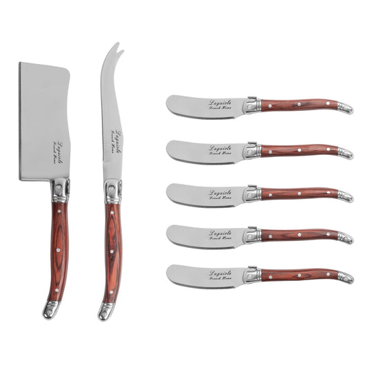 7-Piece Laguiole Cheese Knife and Spreader Set With Pakkawood Handles