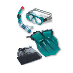 15.5" Teal Green Piranha Mask  Snorkel and Fins Swimming Pool and Water Snorkeling Set