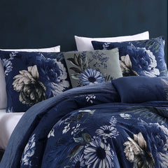 Delphine Blue 100% Cotton 5-Piece Reversible Comforter Set