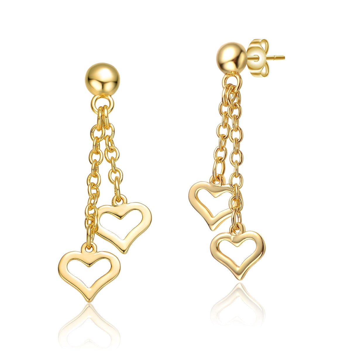  Rachel Glauber RG Kids 14k Yellow or Red Gold Plated Double Heart Halo Dangle Chain Drop Earrings - yellow - Bonton