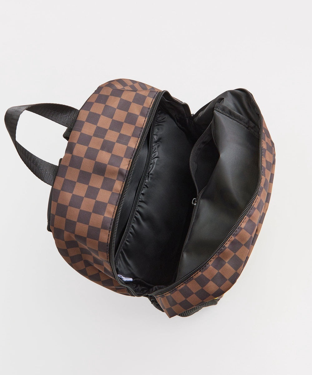  Reason Clothing Do Not Cross Checkered Print Backpack - BROWN - Bonton