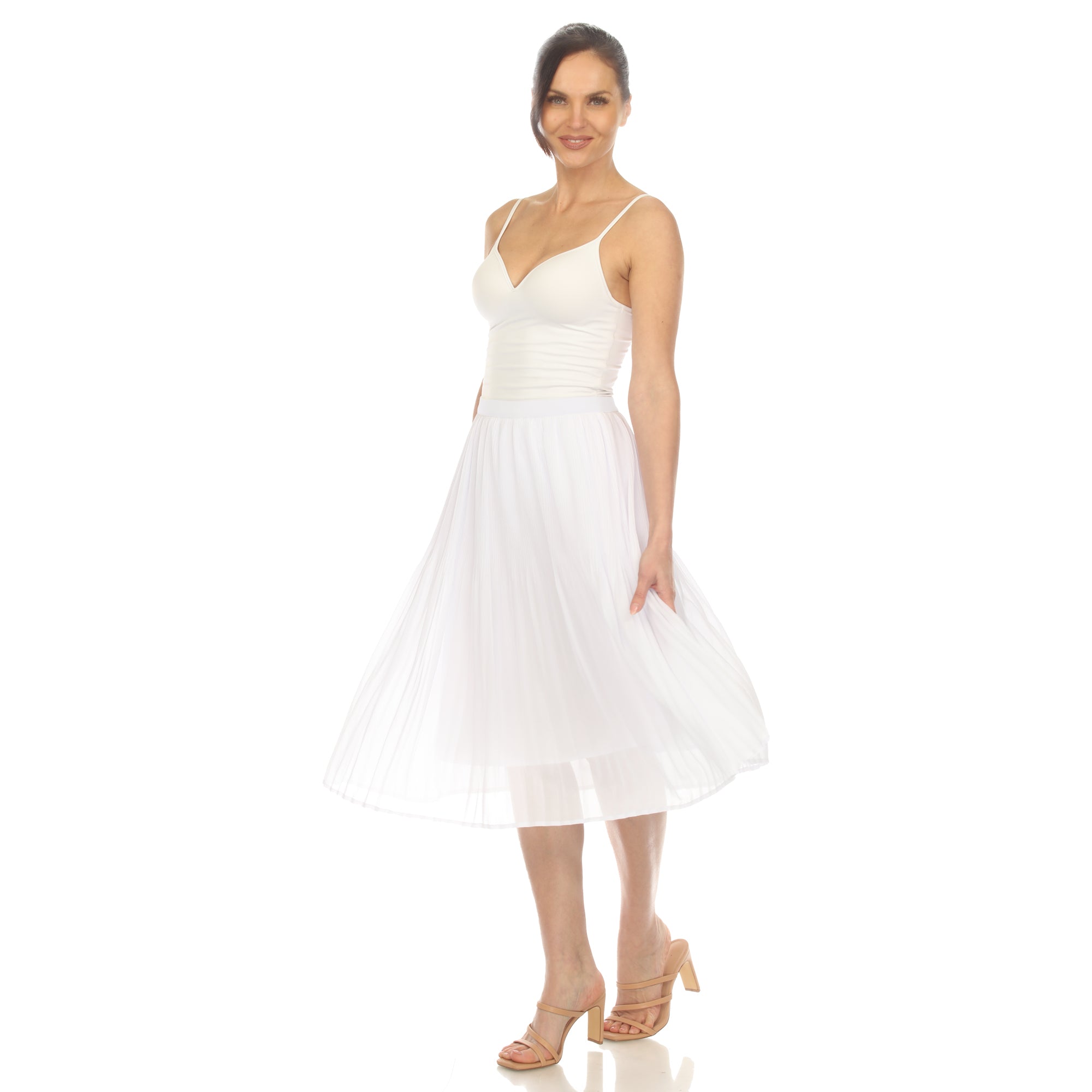  White Mark Women's Chiffon Pleated Midi Skirt - XL - Bonton