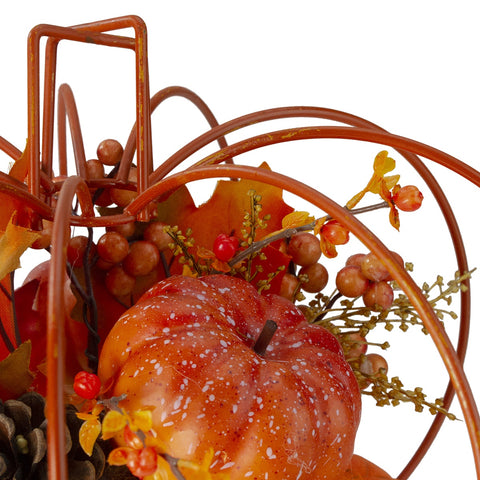 Autumn Harvest Maple Leaf and Berry Pumpkin Centerpiece - 12" - Orange