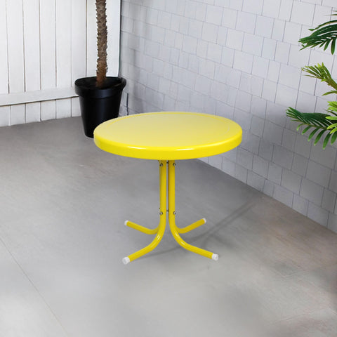 22" Outdoor Retro Metal Tulip Side Table  Yellow