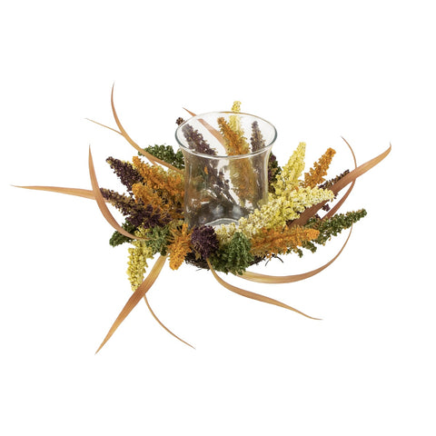 Autumn Harvest Pillar Candle Holder With Artificial Fall Foliage - 18" X 6"