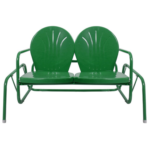 2-Person Outdoor Retro Tulip Steel Double Glider Chair  Green