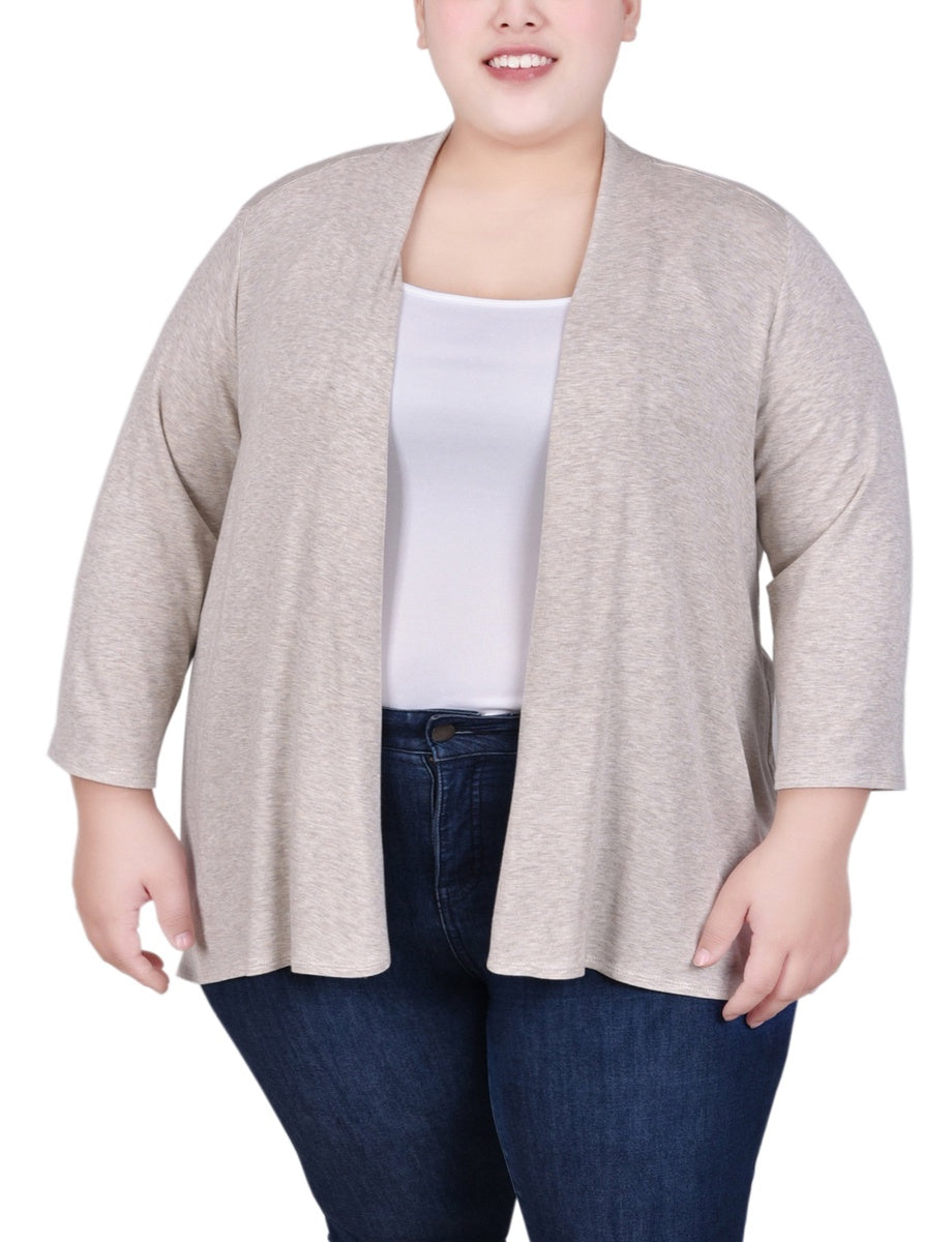  NY Collection Plus Size Solid 3/4 Sleeve Cardigan - Black - Bonton