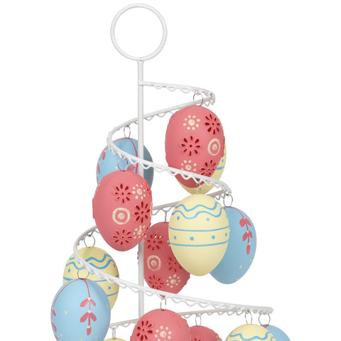 Floral and Striped Decorative Easter Egg Tree - 14.25" - Blue and Yellow