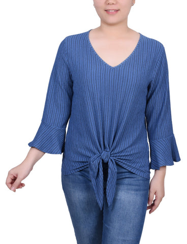 Petite 3/4 Bell Sleeve Textured Knit Top