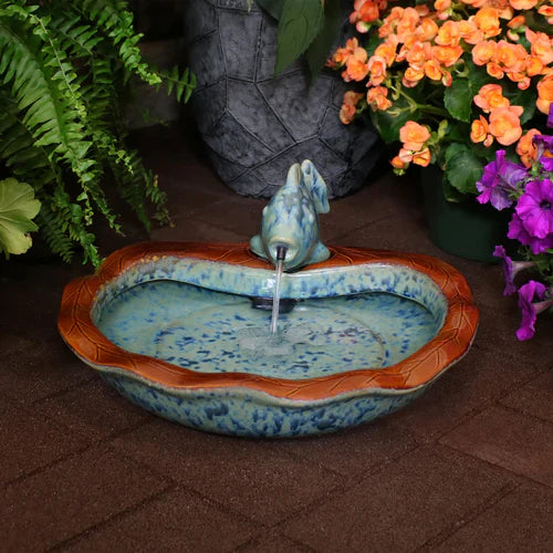 7"H Electric Green Glazed Ceramic Fish Water Fountain