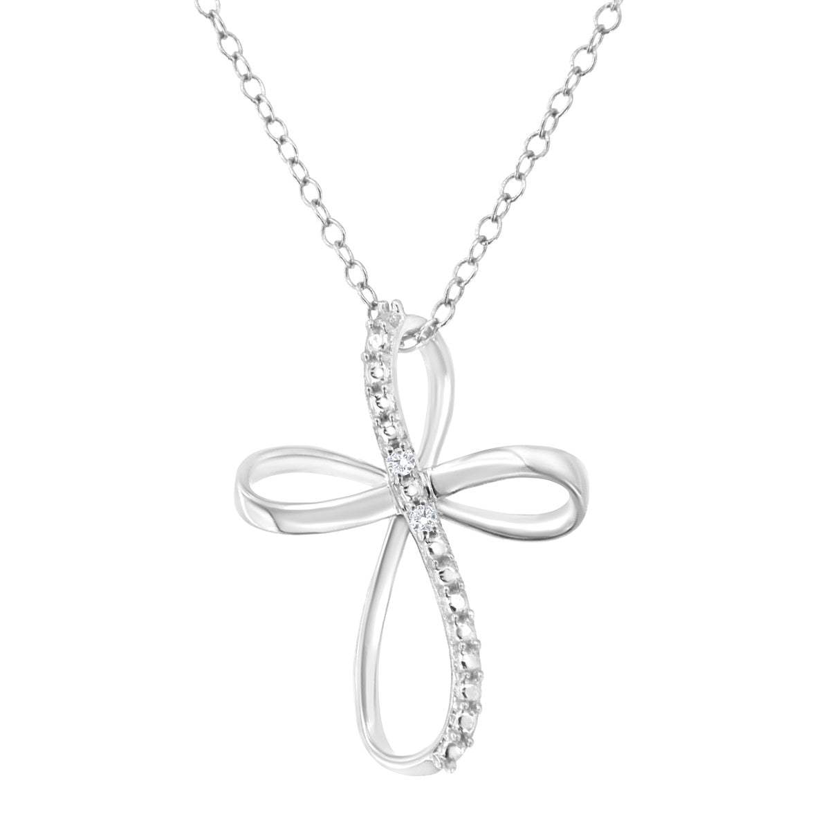  Haus of Brilliance .925 Sterling Silver Diamond Accent Cross Ribbon 18