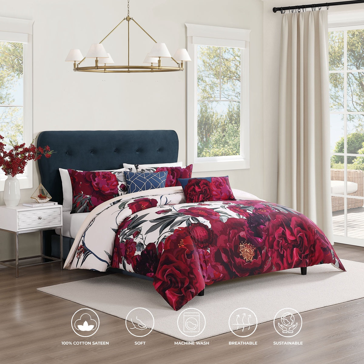  Bebejan® Bebejan Burgundy Branches 5 Piece Reversible Comforter Set - QUEEN - Bonton