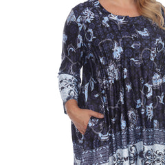 Plus Size Victorian Print Tunic Top With Pockets