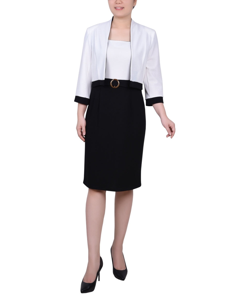  NY Collection 3/4 Sleeve 2 Piece Colorblocked Dress Set - Black White - Bonton