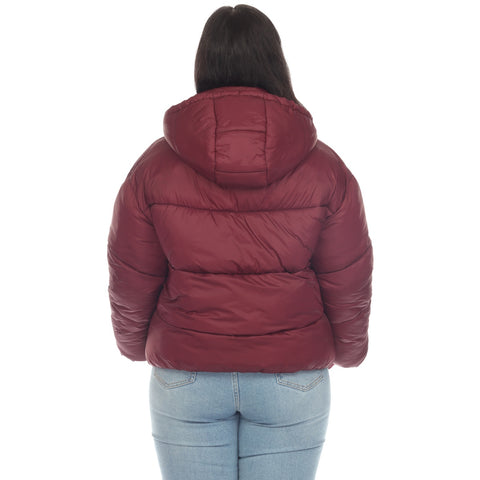 Plus Size Full Front Zip Hooded Bomber Puffer Coat