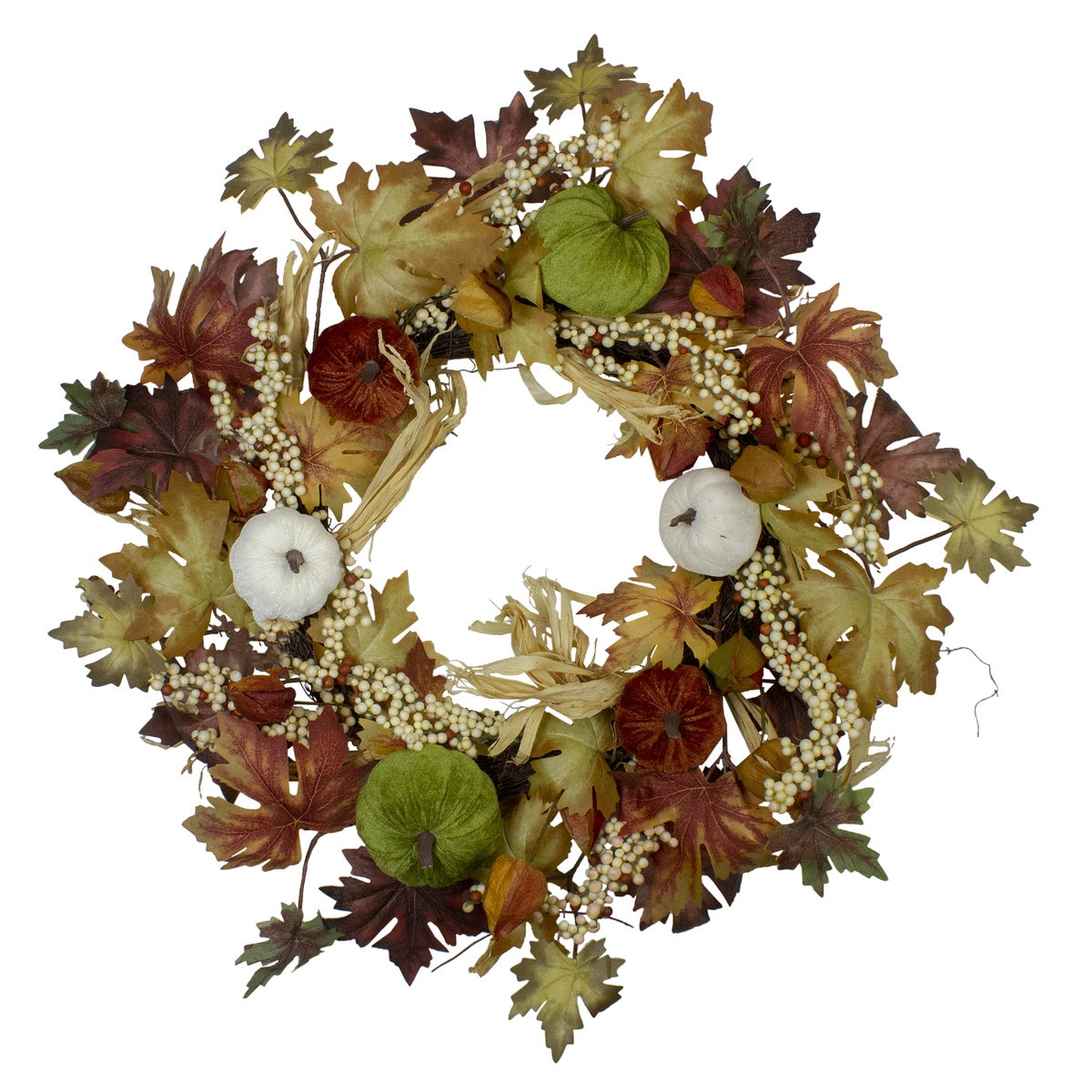  Northlight Green Pumpkins and Straw Artificial Fall Harvest Wreath - 24 Inch  Unlit - Default Title - Bonton