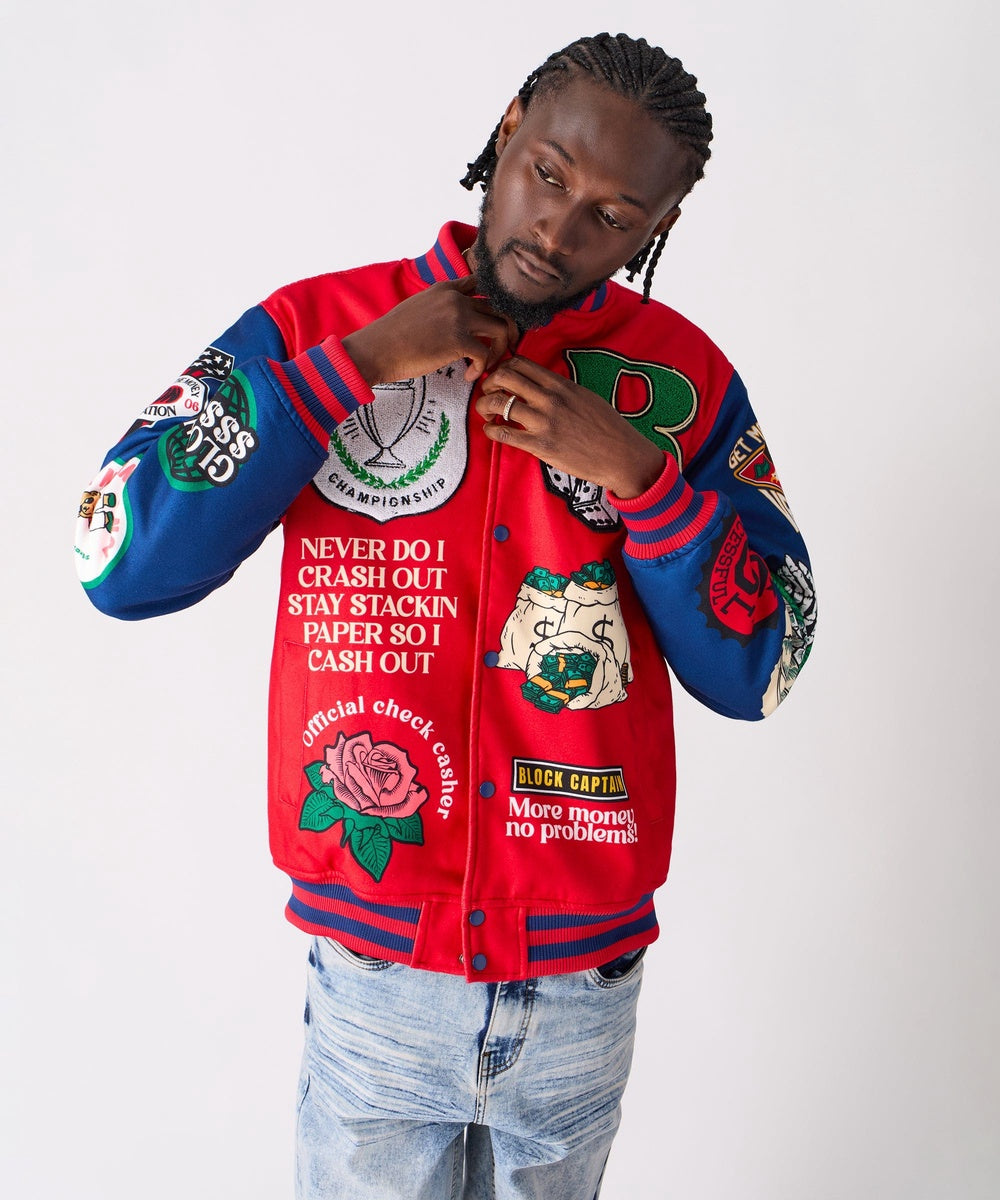  Reason Clothing Captain Varsity Jacket - Red - RED - Bonton
