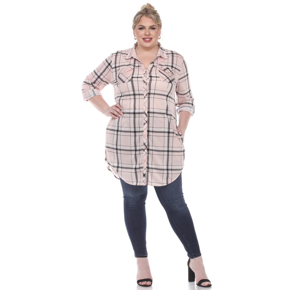  White Mark Plus Size Plaid Tunic Top - 1X - Bonton