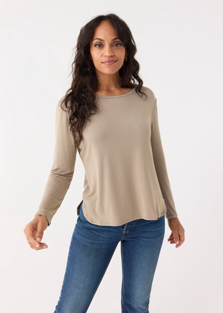  Cabana Life Sand Hi/Lo Bamboo Long Sleeve Top - XS - Bonton