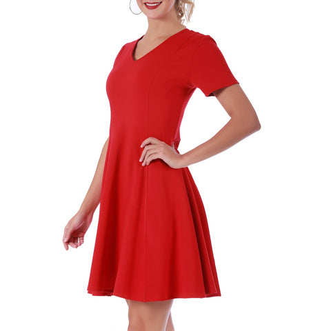 InstantFigure Short V-Neck Flared Skirt Panel Dress 16808M
