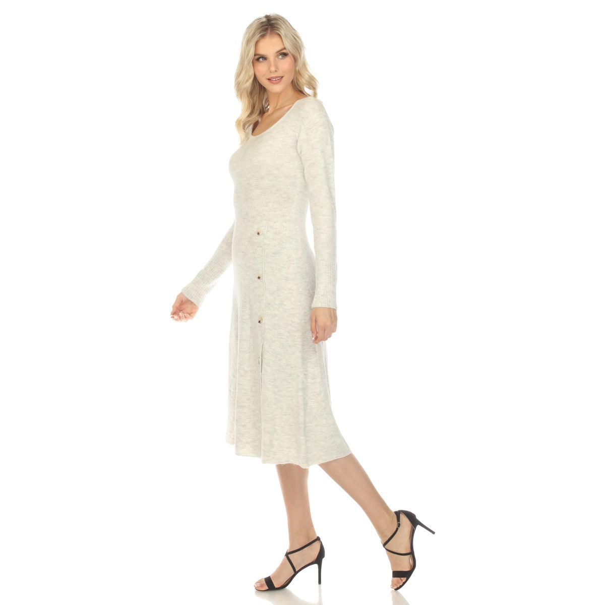  White Mark Women's Crew Neck Fit and Flare Sweater Midi Dress - Small - Bonton