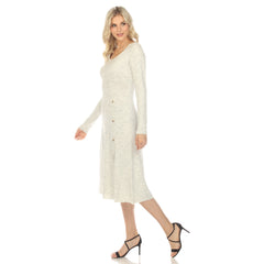 Women's Crew Neck Fit and Flare Sweater Midi Dress