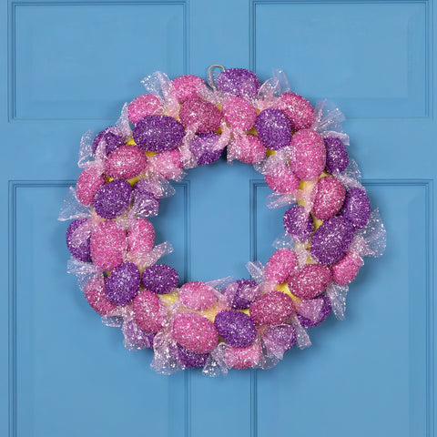Glittered Easter Egg Wreath - 20" - Pink and Purple