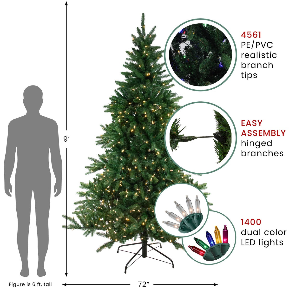  Northlight Real Touch™? Pre-Lit Noble Fir Artificial Christmas Tree - 9' - Dual Color LED Lights - Default Title - Bonton