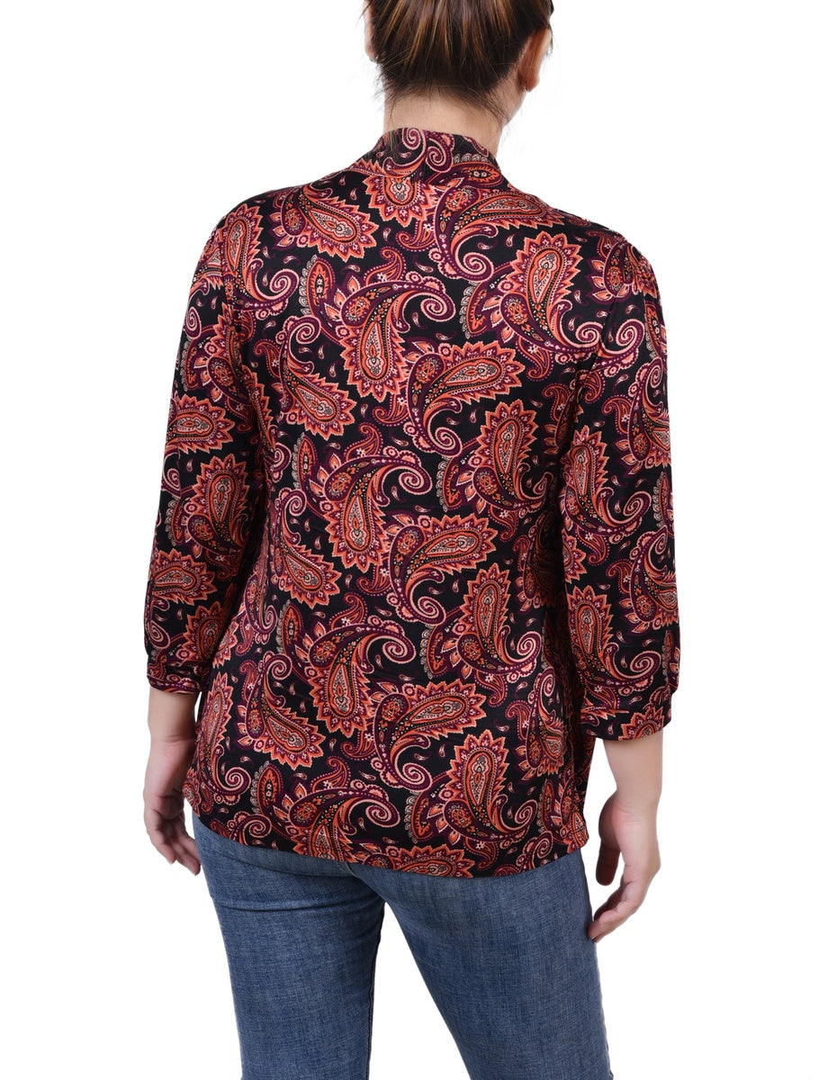  NY Collection 3/4 Sleeve Two-Fer Top - Black Gold Harlie - Bonton