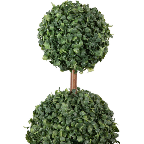 38" Artificial Two-Tone Boxwood Triple Ball Topiary Tree With Round Pot  Unlit