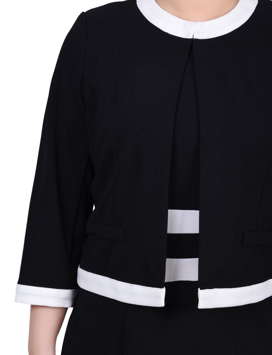  NY Collection Elbow Sleeve Colorblocked 2 Piece Dress Set - Black White - Bonton
