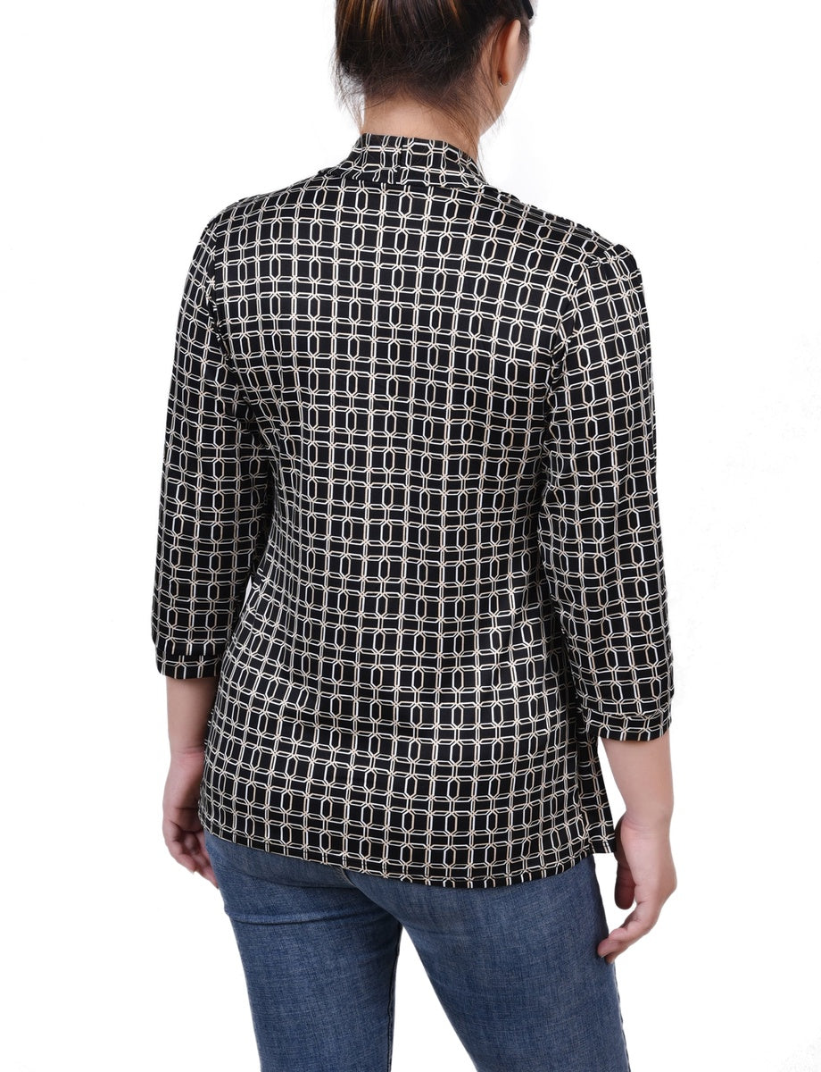  NY Collection 3/4 Sleeve Two-Fer Top - Black Gold Harlie - Bonton