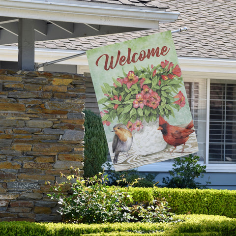 Welcome Cardinal Bird and Spring Bouquet Flag 28" X 40"