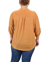 Plus Size 3/4 Roll Tab Pullover Top