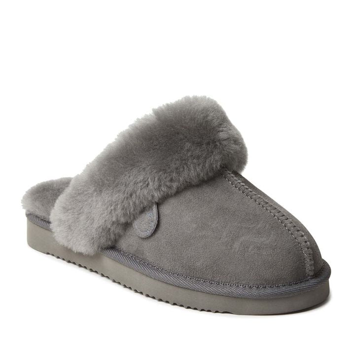  Dearfoams Fireside by Women's Sydney Shearling Fur Indoor/Outdoor Scuff Slipper - Gray - Bonton