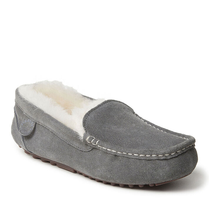  Dearfoams Fireside by Women's Mel Water Resistant Indoor/Outdoor Shearling Moccasin Slipper - Gray - Bonton