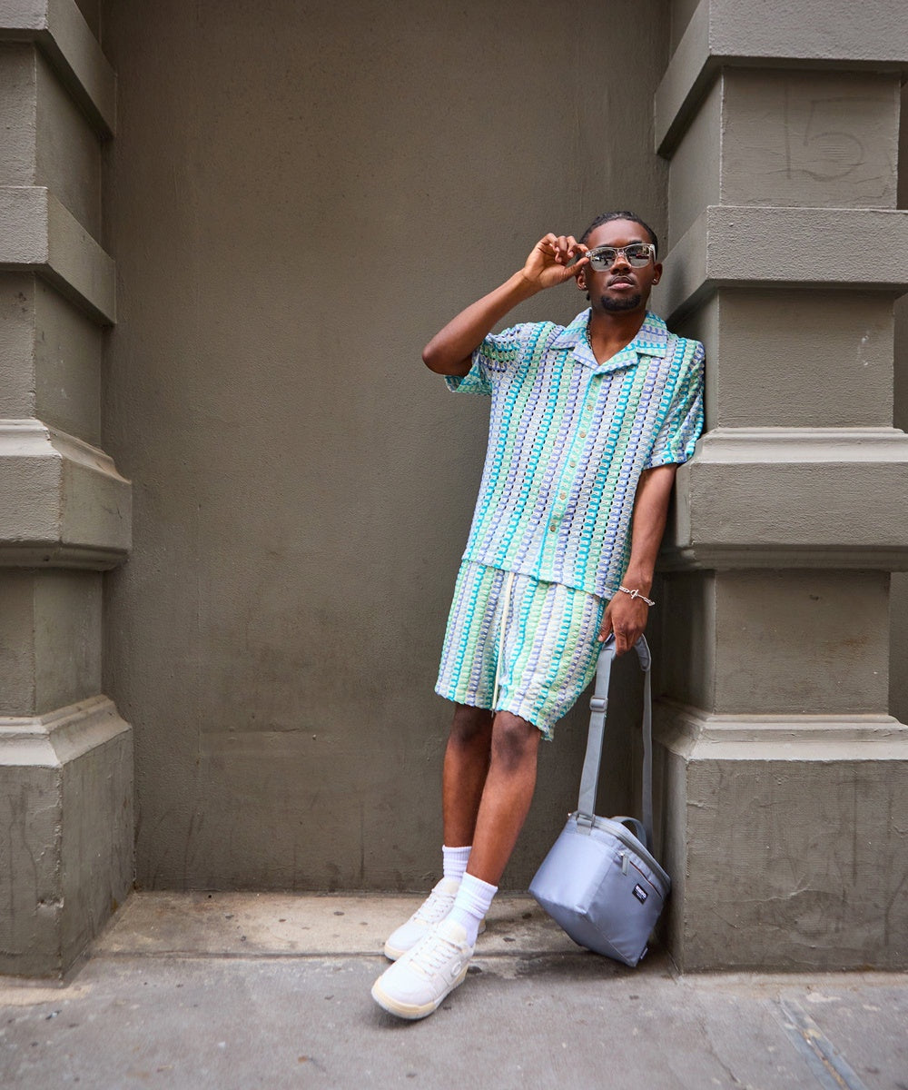  Reason Clothing Textured Knit Short Sleeve Button Down Shirt - Light Blue - MULTI - Bonton