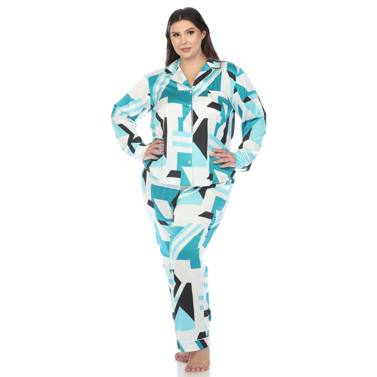  White Mark Plus Size Printed Satin Pajama Set - 1X - Bonton