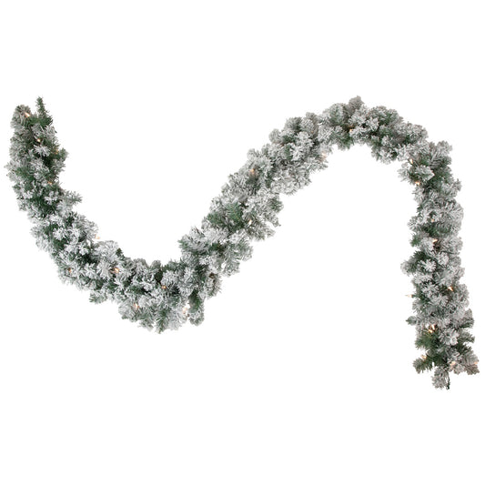 Pre-Lit Flocked Madison Pine Artificial Christmas Garland - 9' X 10" - Clear Lights