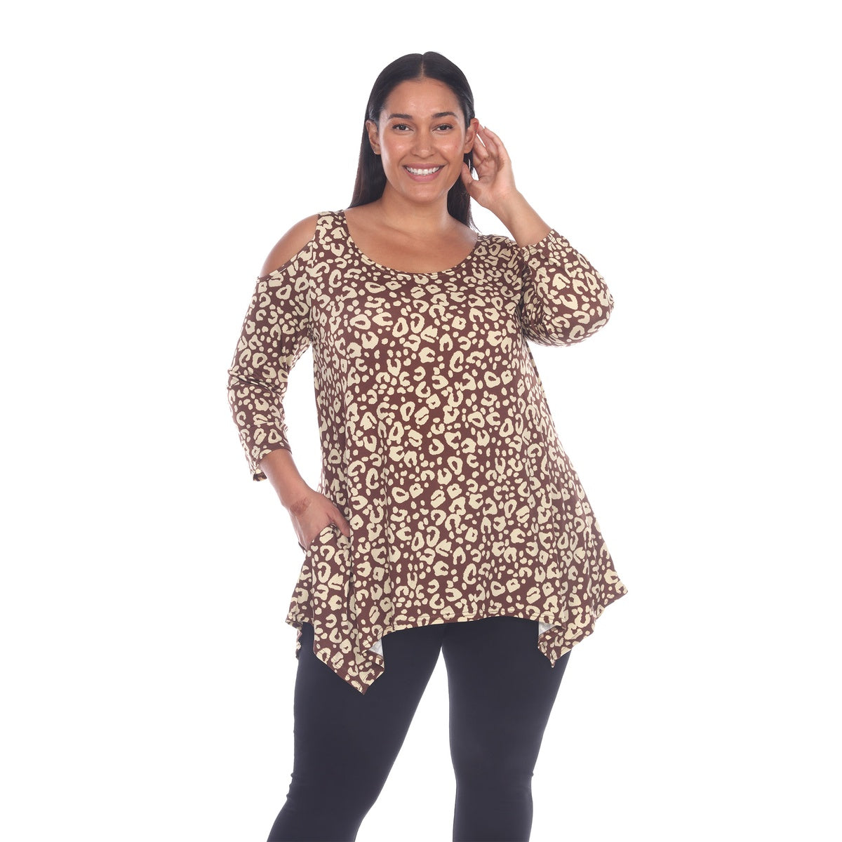  White Mark Plus Size Leopard Cold Shoulder Tunic - 1X - Bonton