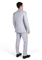 Notch Lapel Suit Jacket Light Gray Micro Dot